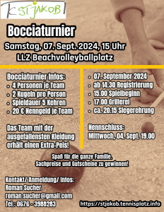 Bocciaturnier 07.09.2024 - Anmeldung geöffnet